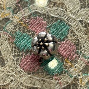 Pandora retired flower bud charm sterling silver and 14kt gold tipped 925 ALE